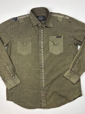 Affliction Olive Green Military Field Button-Front Jacket